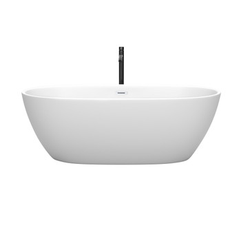 Juno 67 Inch Freestanding Bathtub In Matte White With Shiny White Trim And Floor Mounted Faucet In Matte Black