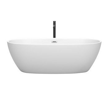 Juno 71 Inch Freestanding Bathtub In Matte White With Polished Chrome Trim And Floor Mounted Faucet In Matte Black