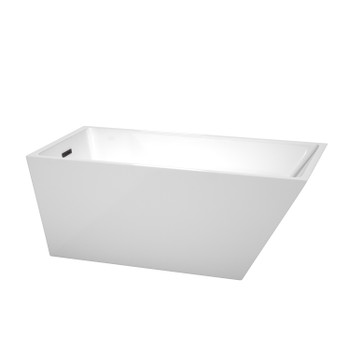 Hannah 59 Inch Freestanding Bathtub In White With Matte Black Drain And Overflow Trim