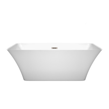 Tiffany 59 Inch Freestanding Bathtub In White With Brushed Nickel Drain And Overflow Trim