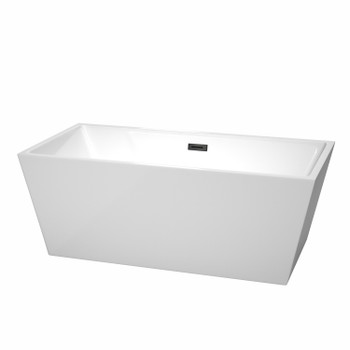 Sara 63 Inch Freestanding Bathtub In White With Matte Black Drain And Overflow Trim