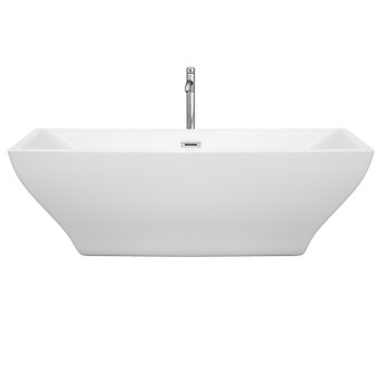 Maryam 71 Inch Freestanding Bathtub In White With Floor Mounted Faucet, Drain And Overflow Trim In Polished Chrome