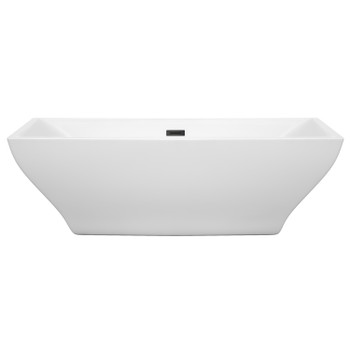 Maryam 71 Inch Freestanding Bathtub In White With Matte Black Drain And Overflow Trim