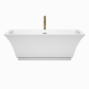 Galina 67 Inch Freestanding Bathtub In White With Polished Chrome Trim And Floor Mounted Faucet In Brushed Gold