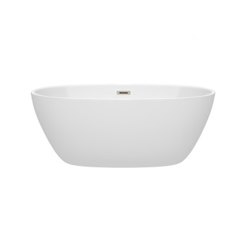 Juno 59 Inch Freestanding Bathtub In White With Brushed Nickel Drain And Overflow Trim