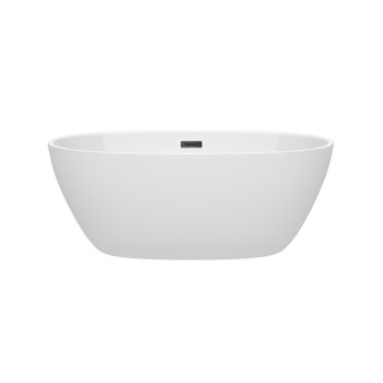 Juno 59 Inch Freestanding Bathtub In White With Matte Black Drain And Overflow Trim