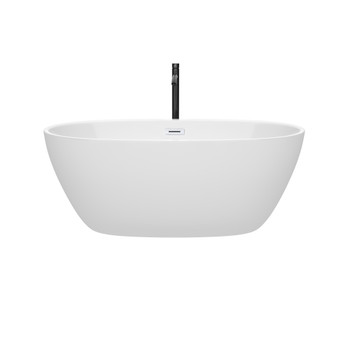 Juno 59 Inch Freestanding Bathtub In White With Shiny White Trim And Floor Mounted Faucet In Matte Black