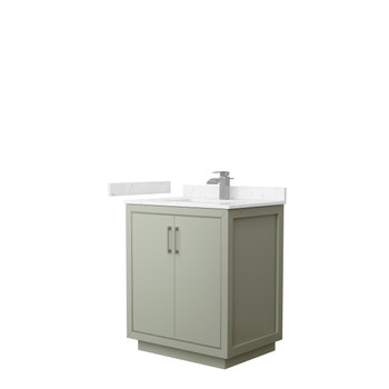 Icon 30 Inch Single Bathroom Vanity In Light Green, Carrara Cultured Marble Countertop, Undermount Square Sink, Brushed Nickel Trim