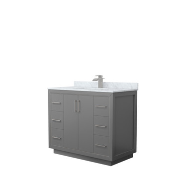 Icon 42 Inch Single Bathroom Vanity In Dark Gray, White Carrara Marble Countertop, Undermount Square Sink, Brushed Nickel Trim