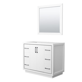 Icon 42 Inch Single Bathroom Vanity In White, No Countertop, No Sink, Matte Black Trim, 34 Inch Mirror