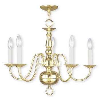 Livex Lighting 5 Light Polished Brass Chandelier - 5005-02