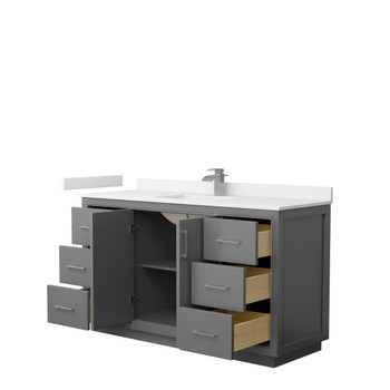 Icon 60 Inch Single Bathroom Vanity In Dark Gray, White Cultured Marble Countertop, Undermount Square Sink, Brushed Nickel Trim