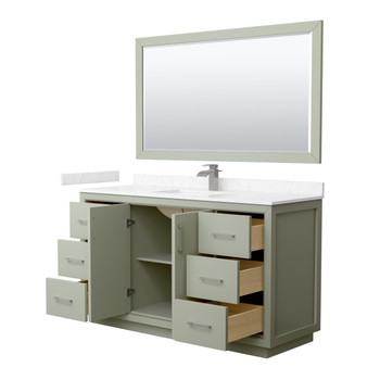 Icon 60 Inch Single Bathroom Vanity In Light Green, Carrara Cultured Marble Countertop, Undermount Square Sink, Brushed Nickel Trim, 58 Inch Mirror