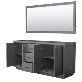 Icon 72 Inch Double Bathroom Vanity In Dark Gray, No Countertop, No Sink, Matte Black Trim, 70 Inch Mirror