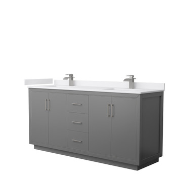 Icon 72 Inch Double Bathroom Vanity In Dark Gray, White Cultured Marble Countertop, Undermount Square Sinks, Brushed Nickel Trim