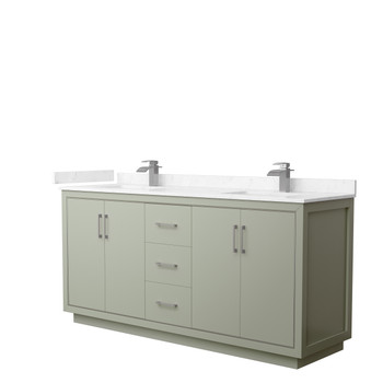 Icon 72 Inch Double Bathroom Vanity In Light Green, Carrara Cultured Marble Countertop, Undermount Square Sinks, Brushed Nickel Trim