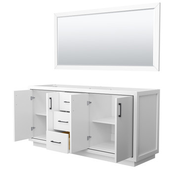Icon 72 Inch Double Bathroom Vanity In White, No Countertop, No Sink, Matte Black Trim