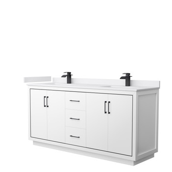 Icon 72 Inch Double Bathroom Vanity In White, White Cultured Marble Countertop, Undermount Square Sinks, Matte Black Trim