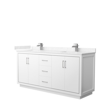 Icon 72 Inch Double Bathroom Vanity In White, Carrara Cultured Marble Countertop, Undermount Square Sinks, Brushed Nickel Trim