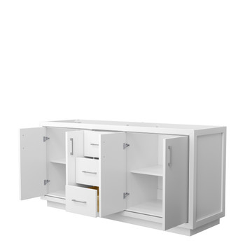 Icon 72 Inch Double Bathroom Vanity In White, No Countertop, No Sink, Brushed Nickel Trim