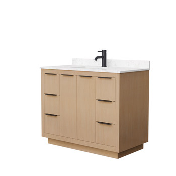 Maroni 42 Inch Single Bathroom Vanity In Light Straw, Carrara Cultured Marble Countertop, Undermount Square Sink, Matte Black Trim