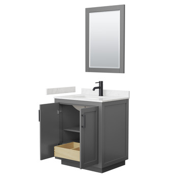 Miranda 30 Inch Single Bathroom Vanity In Dark Gray, Carrara Cultured Marble Countertop, Undermount Square Sink, Matte Black Trim, 24 Inch Mirror