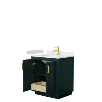Miranda 30 Inch Single Bathroom Vanity In Green, Carrara Cultured Marble Countertop, Undermount Square Sink, Brushed Gold Trim