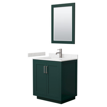 Miranda 30 Inch Single Bathroom Vanity In Green, Carrara Cultured Marble Countertop, Undermount Square Sink, Brushed Nickel Trim, 24 Inch Mirror