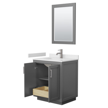 Miranda 30 Inch Single Bathroom Vanity In Dark Gray, White Cultured Marble Countertop, Undermount Square Sink, Brushed Nickel Trim, 24 Inch Mirror