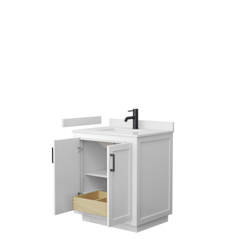 Miranda 30 Inch Single Bathroom Vanity In White, White Cultured Marble Countertop, Undermount Square Sink, Matte Black Trim