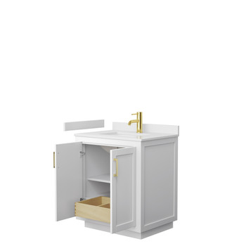 Miranda 30 Inch Single Bathroom Vanity In White, White Cultured Marble Countertop, Undermount Square Sink, Brushed Gold Trim