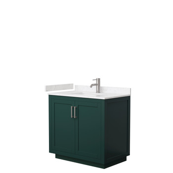 Miranda 36 Inch Single Bathroom Vanity In Green, Carrara Cultured Marble Countertop, Undermount Square Sink, Brushed Nickel Trim