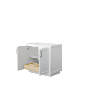 Miranda 36 Inch Single Bathroom Vanity In White, No Countertop, No Sink, Matte Black Trim