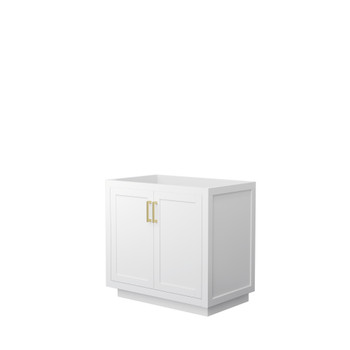 Miranda 36 Inch Single Bathroom Vanity In White, No Countertop, No Sink, Brushed Gold Trim