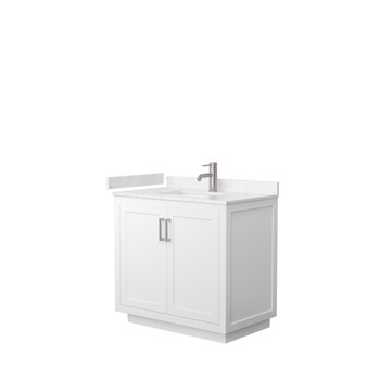 Miranda 36 Inch Single Bathroom Vanity In White, Carrara Cultured Marble Countertop, Undermount Square Sink, Brushed Nickel Trim