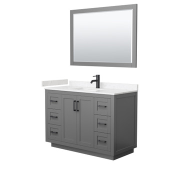 Miranda 48 Inch Single Bathroom Vanity In Dark Gray, Carrara Cultured Marble Countertop, Undermount Square Sink, Matte Black Trim, 46 Inch Mirror