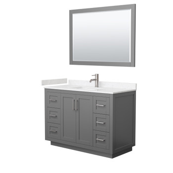 Miranda 48 Inch Single Bathroom Vanity In Dark Gray, Carrara Cultured Marble Countertop, Undermount Square Sink, Brushed Nickel Trim, 46 Inch Mirror