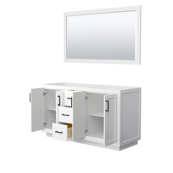 Miranda 60 Inch Double Bathroom Vanity In White, No Countertop, No Sink, Matte Black Trim, 58 Inch Mirror