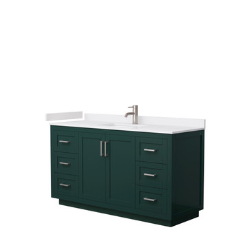 Miranda 60 Inch Single Bathroom Vanity In Green, White Cultured Marble Countertop, Undermount Square Sink, Brushed Nickel Trim