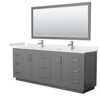 Miranda 84 Inch Double Bathroom Vanity In Dark Gray, Carrara Cultured Marble Countertop, Undermount Square Sinks, Brushed Nickel Trim, 70 Inch Mirror