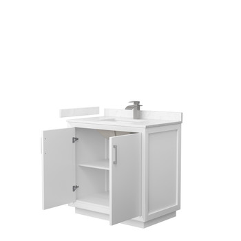 Strada 36 Inch Single Bathroom Vanity In White, Carrara Cultured Marble Countertop, Undermount Square Sink, Brushed Nickel Trim