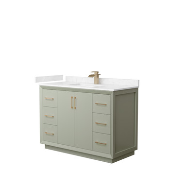 Strada 48 Inch Single Bathroom Vanity In Light Green, Carrara Cultured Marble Countertop, Undermount Square Sink, Satin Bronze Trim