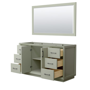 Strada 60 Inch Single Bathroom Vanity In Light Green, No Countertop, No Sink, Matte Black Trim, 58 Inch Mirror