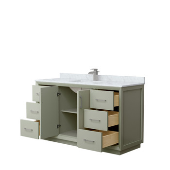Strada 60 Inch Single Bathroom Vanity In Light Green, White Carrara Marble Countertop, Undermount Square Sink, Brushed Nickel Trim