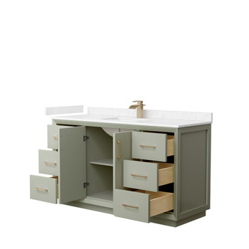 Strada 60 Inch Single Bathroom Vanity In Light Green, Carrara Cultured Marble Countertop, Undermount Square Sink, Satin Bronze Trim