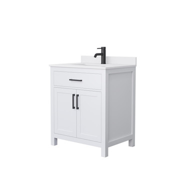 Beckett 30 Inch Single Bathroom Vanity In White, White Cultured Marble Countertop, Undermount Square Sink, Matte Black Trim