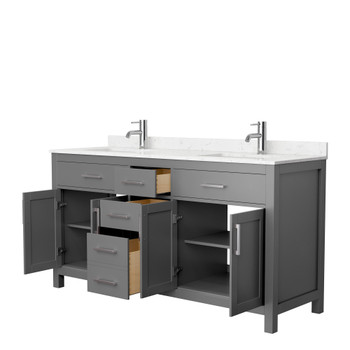 Beckett 66 Inch Double Bathroom Vanity In Dark Gray, Carrara Cultured Marble Countertop, Undermount Square Sinks, No Mirror