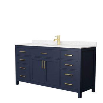 Beckett 66 Inch Single Bathroom Vanity In Dark Blue, Carrara Cultured Marble Countertop, Undermount Square Sink, No Mirror