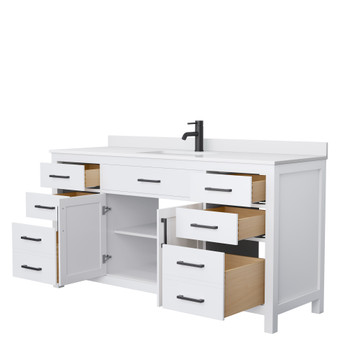 Beckett 66 Inch Single Bathroom Vanity In White, White Cultured Marble Countertop, Undermount Square Sink, Matte Black Trim