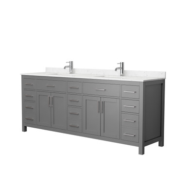 Beckett 84 Inch Double Bathroom Vanity In Dark Gray, Carrara Cultured Marble Countertop, Undermount Square Sinks, No Mirror